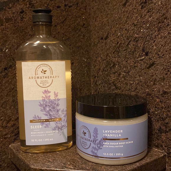 💜 2-pc Set “Lavender & Vanilla” BBW Aromatherapy Body Wash + Scrub, Full Sz NWT - Picture 1 of 12